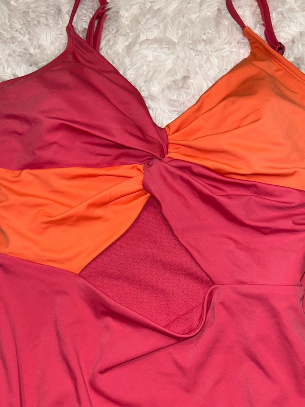 Time & Tru cut out one piece orange pink swimsuit size 12 14 large NWT - Picture 2 of 8